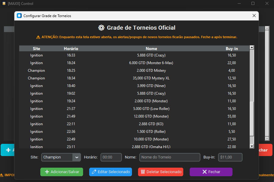 Grade de Torneios